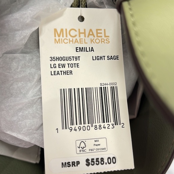 MICHAEL KORS Emilia Large Pebbled Leather Tote Bag Light Sage COLOR - Picture 15 of 16